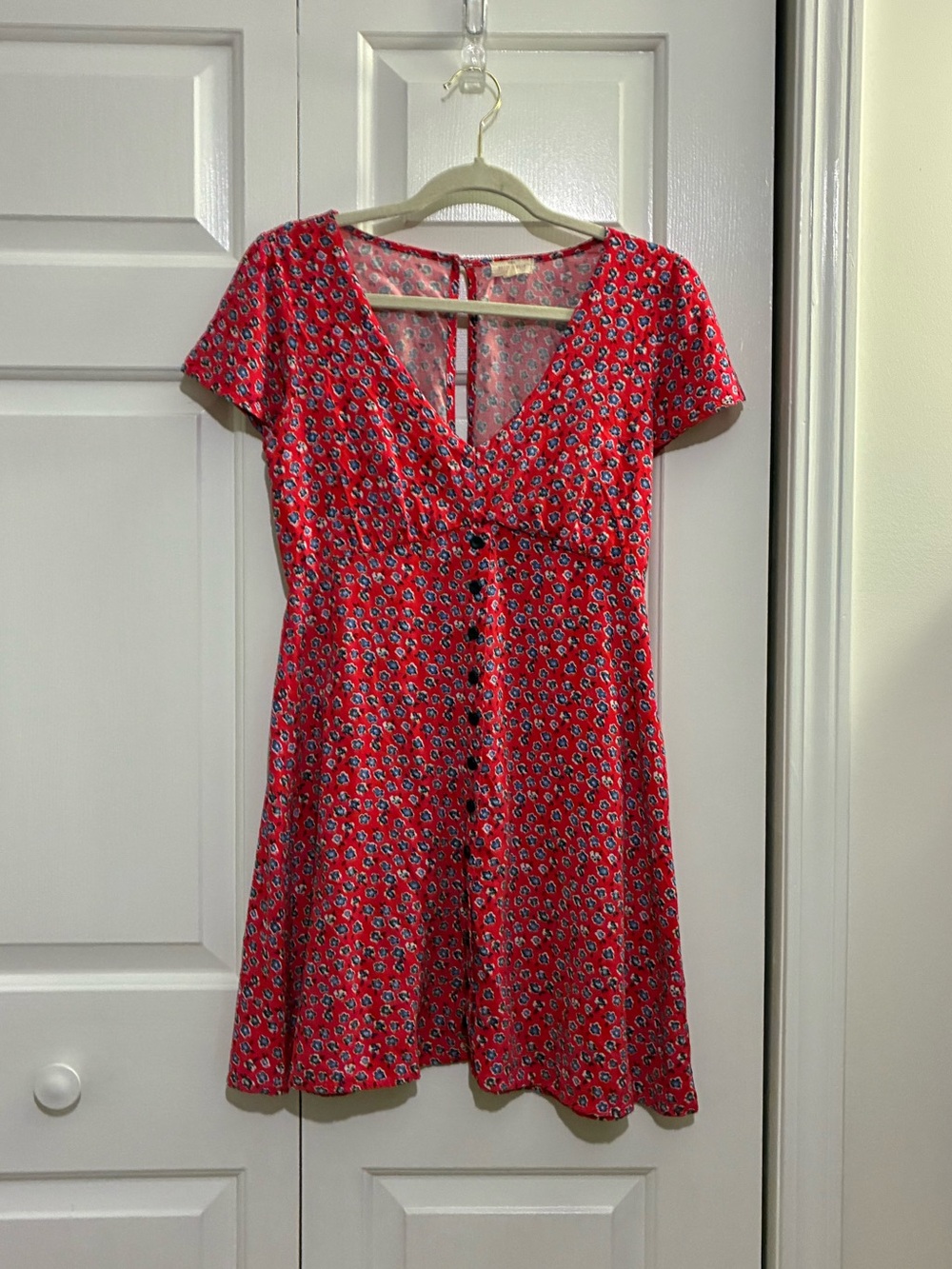 Mason & Belle Red Floral Button-Front Mini Dress
